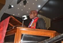 Rt Rev Mbeah-Baiden (inset) addressing the gathering Photo Victor A. Buxton