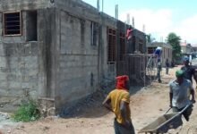 Workers working on the Abokobi Polyclinic project