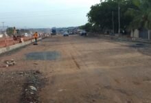 The ongoing constructed kerbs along the Adentan-Dodowa road