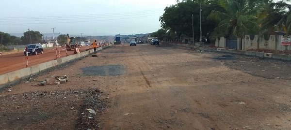 The ongoing constructed kerbs along the Adentan-Dodowa road