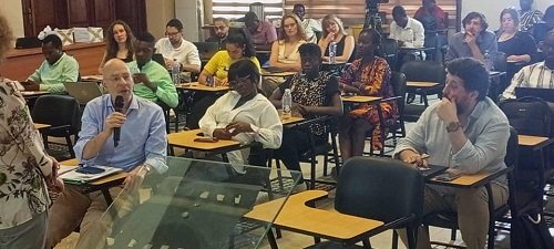 • Dr Franceschini (second right) supervising group discussions at the Fieldschool after field trip