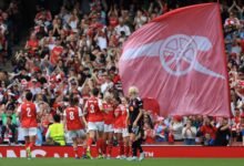  Arsenal's Olivia Smith celebrates scoring their second goal with teammates