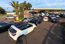 Cars queue at a Shell petrol station in Johannesburg, South Africa