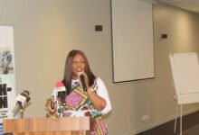 Mrs Justina S. Dzadzra (inset) making a presentation at the dialogue. Photo. Ebo Gorman