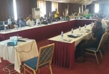 Mr Appiah (standing) speaking at the stakeholders engagement