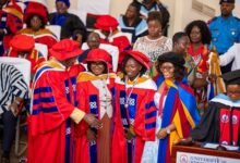 Dr Belinda Osei-Mensah (middle) with Prof Mavis Amo-Mensah, (right) and and Prof Christiana Hammond (second from left)