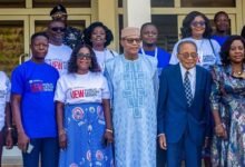 Dr Ibn Chambas (middle) with officials of the UEW after the lecture
