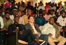 Germany Ambassador to Ghana, Frederik Lofts︠hoft (middle) flanked by Anthony Baffoe (left) and former GFA chairman Nana Sam Brew-Butler together with other dignitaries