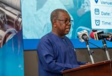 Mr Hesse (inset) addressing the gathering.