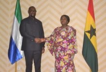 Mrs Iddrisu and Mr Logan exchanging pleasantries after the opening ceremony Photo Victor A. Buxton