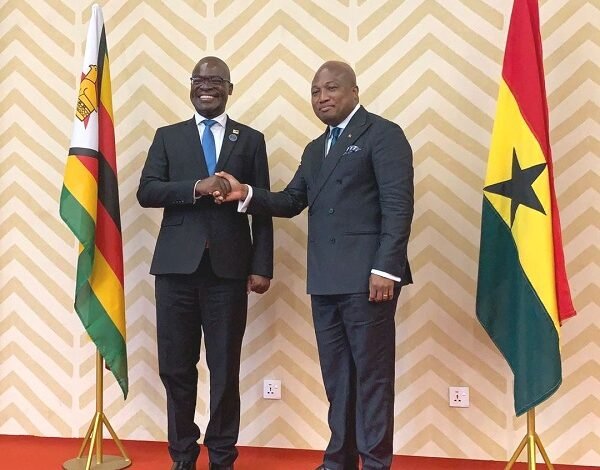 Mr Ablakwa (right) exchanging pleasantries with Prof. Murwira