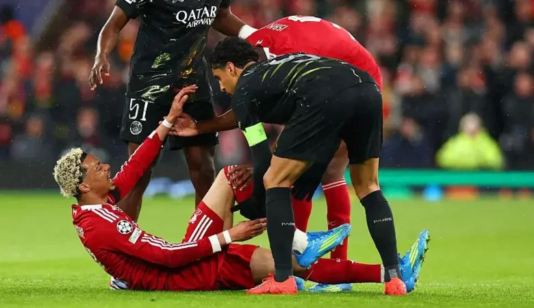 Hugo Ekitike was forced off in the first half against Paris St-Germain on Tuesday