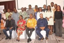 Mrs Justina Nelson (seated second from left) some members of the CSOs and staff of MIIF after engagement. Photo. Ebo Gorman