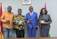 Mr Adams (second right) flanked by the Chief Director of the Ministry Madam Wilhelmina Asamoah (right), Madam Udanoh and Mr Fuseini