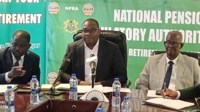 Mr Mejida (second from left) addressing the media . With him are other senior management staff