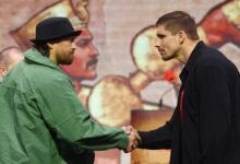 Oleksandr Usyk (left) with Rico Verhoeven at the press conference