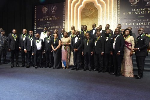 -Otumfuo Osei Tutu II (eight from left) with former President Akufo-Addo (sixth from right) and other awardees after the event