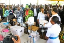 President Mahama inspecting the Free Primary Healthcare initiative equipments