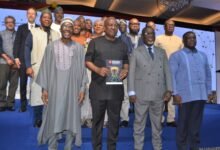President Mahama (front row, second from left) with Mr Alban Bagbin (front row left),Mr George (front row right)and other dignitaries after launching the National AI startegic document PhotoVictor A. Buxton