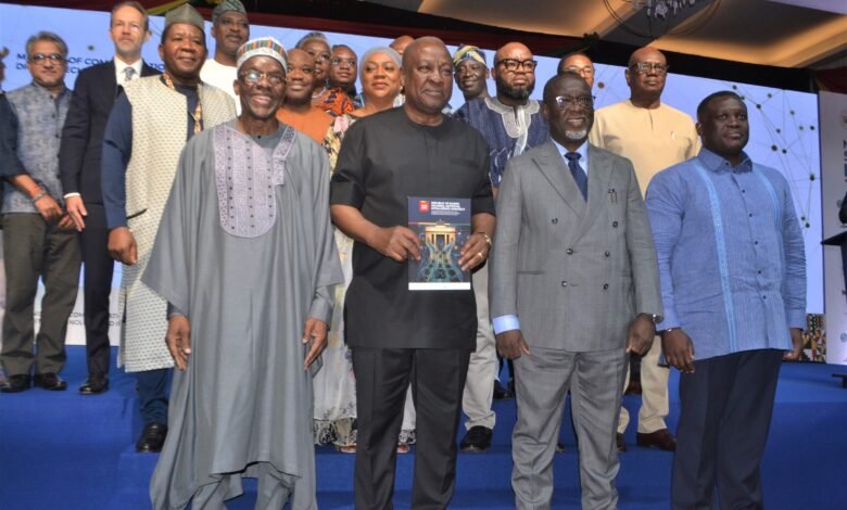 President Mahama (front row, second from left) with Mr Alban Bagbin (front row left),Mr George (front row right)and other dignitaries after launching the National AI startegic document PhotoVictor A. Buxton