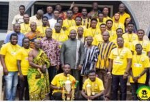 Players and officials of BA United with members of the Sunyani Traditional Council led by Odeefour Ogyeamansan Boahen Korkor II