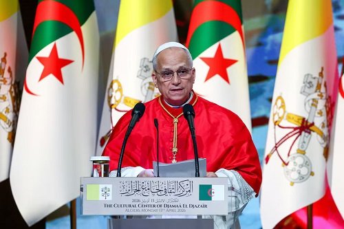 Pope Leo XIV addresses Algeria’s political leaders at the cultural centre of the Great Mosque of Algiers (Djamaa El Djazair)