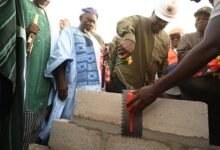 President Mahama laying a block to commence the construction of the 24-hour Market Project Photo Geoffrey Buta