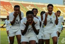 Priscilla Mensah leads the celebration after netting the Black Maidens second goal