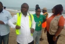 Mr Gunu (second from left) and other officials at the scene to inspect the damage caused