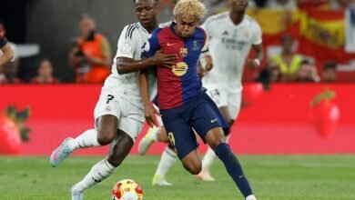 Vini Jr (left) and Lamine Yamal in a tussle for the ball during a recent