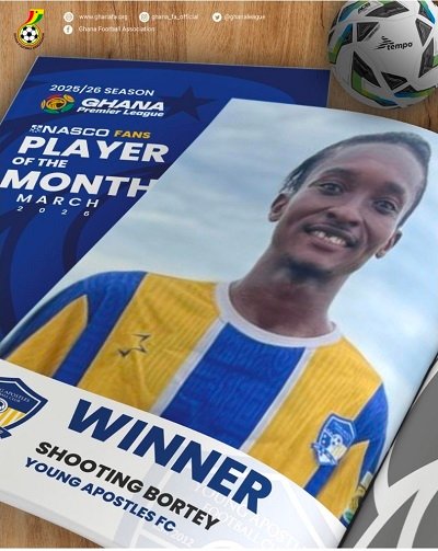Young Apostles Defender Claude Shooting Bortey wins NASCO player of the month for March