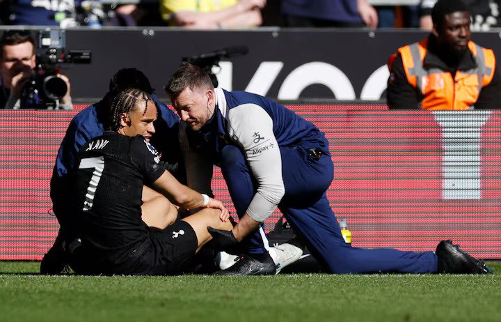 Xavi Simons receives medical attention after sustaining an injury Action