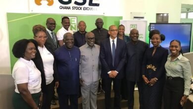 The Managing Director of ZEN Petroleum Holdings, Mr William Tewiah (fourth from right) with other dignitaries in the programme during the listing ceremony