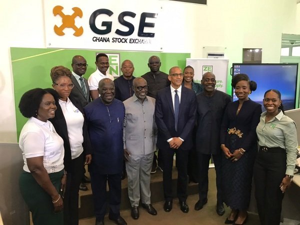The Managing Director of ZEN Petroleum Holdings, Mr William Tewiah (fourth from right) with other dignitaries in the programme during the listing ceremony