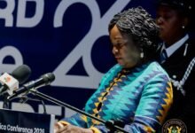 Vice President Prof. Opoku-Agyemang (inset) addressing participants at the conference