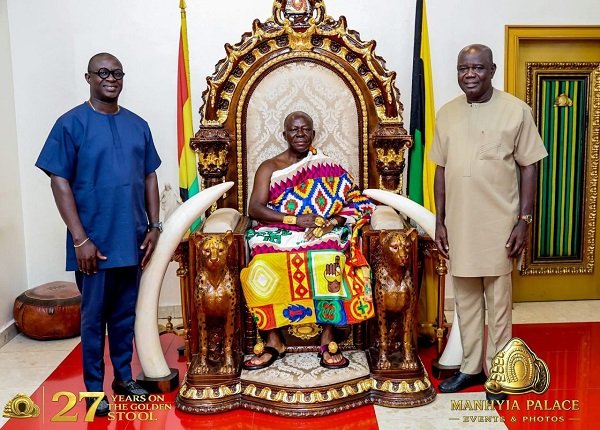 Mr Adjei (right) with Otumfuo Osei Tutu II, Asantehene (seated)