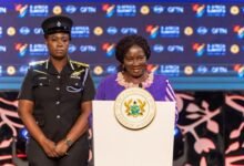 Vice President Prof. Opoku Agyemang (inset) addressing participants at the Summit in Accra