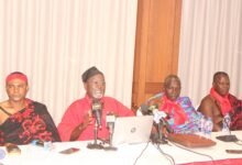 Nana Amihere (second from left) addressing the press conference. Photo. Ebo Gorman