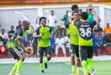Dreams FC players celebrating yesterday's win