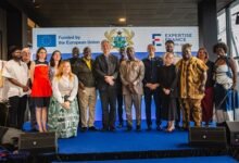 Ambassador Skinnebach (eighth from right) with some dignitaries after the launch