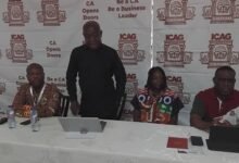 Mr Addo (standing) addressing journalists in Ho
