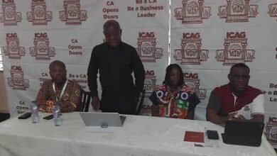 Mr Addo (standing) addressing journalists in Ho