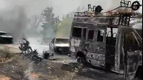 Jihadist fighters have been burning vehicles on major roads leading to the capital