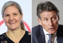 Kirsty Coventry (left0 with World Athletics boss, Lord Sebastian Coe