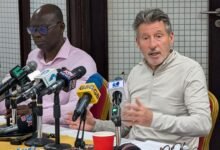 Lord Coe with President of Ghana Athletics Bawa Fuseini