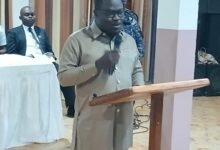 -Mr Akwaboah (inset) addressing journalists at the World Press Freedom Day in Sunyani