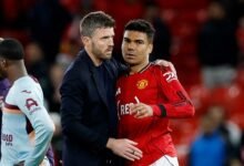 Michael Carrick (left) with Casemiro after a recent match