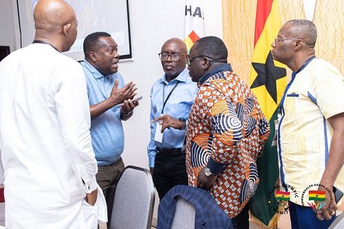 Mr Akpokavie (arrowed) in a discussion with members of the GOC Executive Board