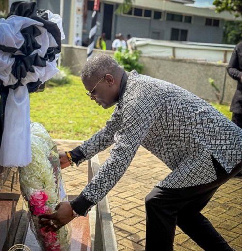 Mr Kofi Adams lays a wreath to commemorate the Silver Jubilee of the May 9 tragedy