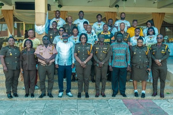 Ms Baffoe-Bonnie with officers and armwrestlers after the launch